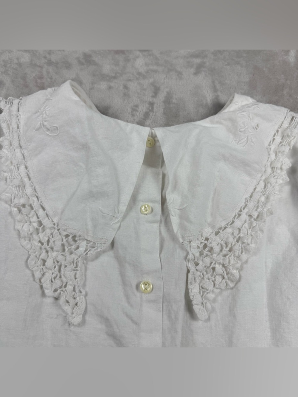 PaperWhite Embroidered Lace Collar White Blouse Button Back Cottagecore Size 10 - Picture 5 of 11